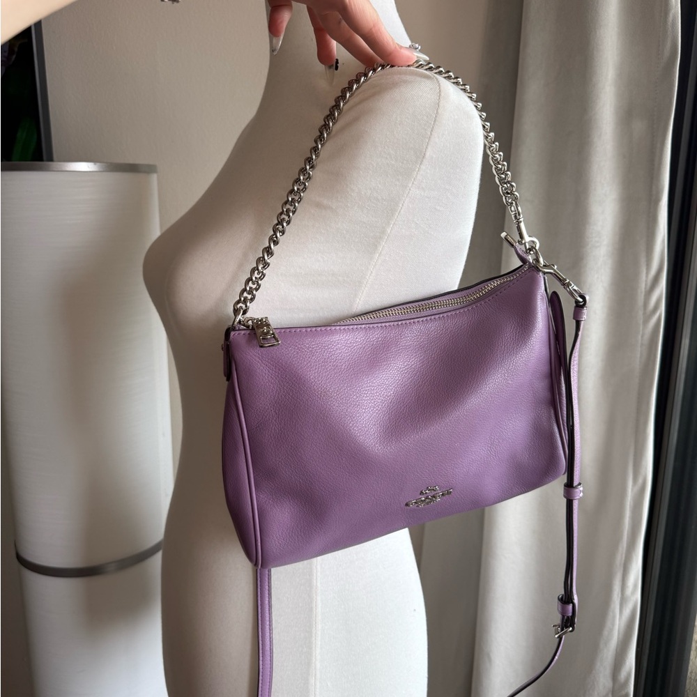 Coach Purple Lilac Leather Shoulder Bag with Chain Strap - Picture 2 of 16